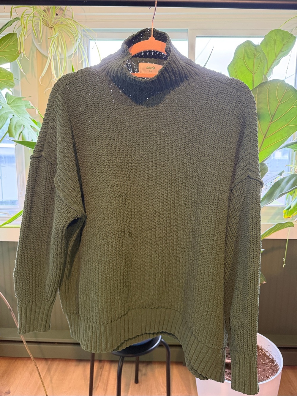 aerie Olive Green Ribbed Turtleneck Sweater